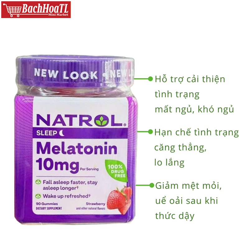 1 Kẹo Dẻo Hương Dâu Giúp Ngủ Ngon Natrol Sleep Melatonin 10mg (90v) 2/2026 Mỹ - 315K