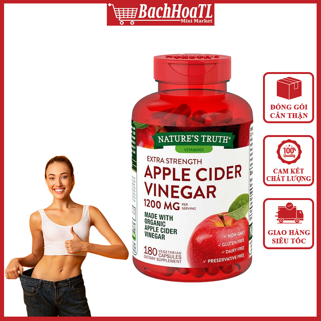 1 Viên Giấm Táo Giảm Cân Nature's Truth Apple Cider Vinegar (180v) 06/2026 - Mỹ (hũ) - 505k